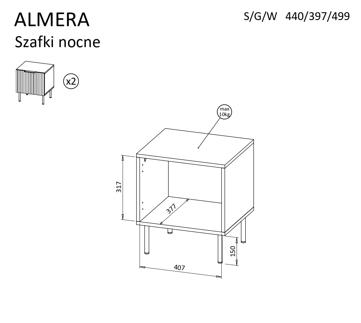 ALMERA sengebord