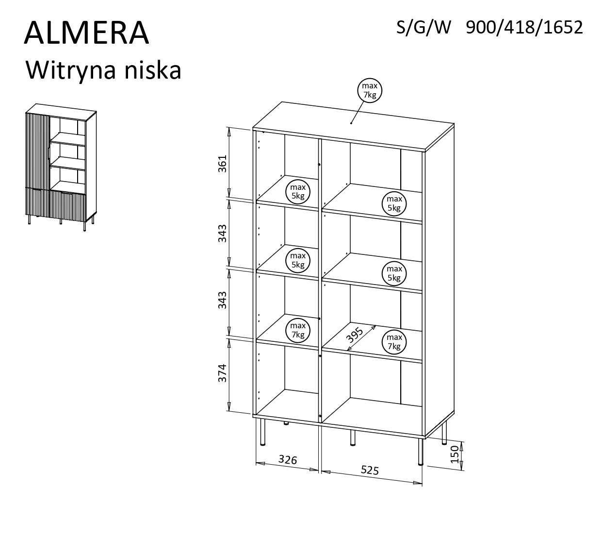 ALMERA 90 vitrineskab