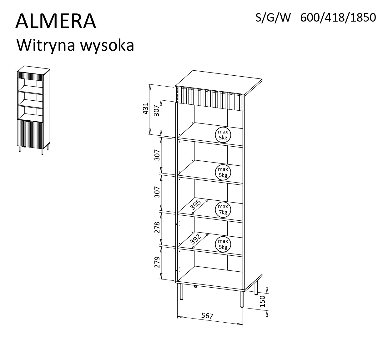 ALMERA 60 vitrineskab